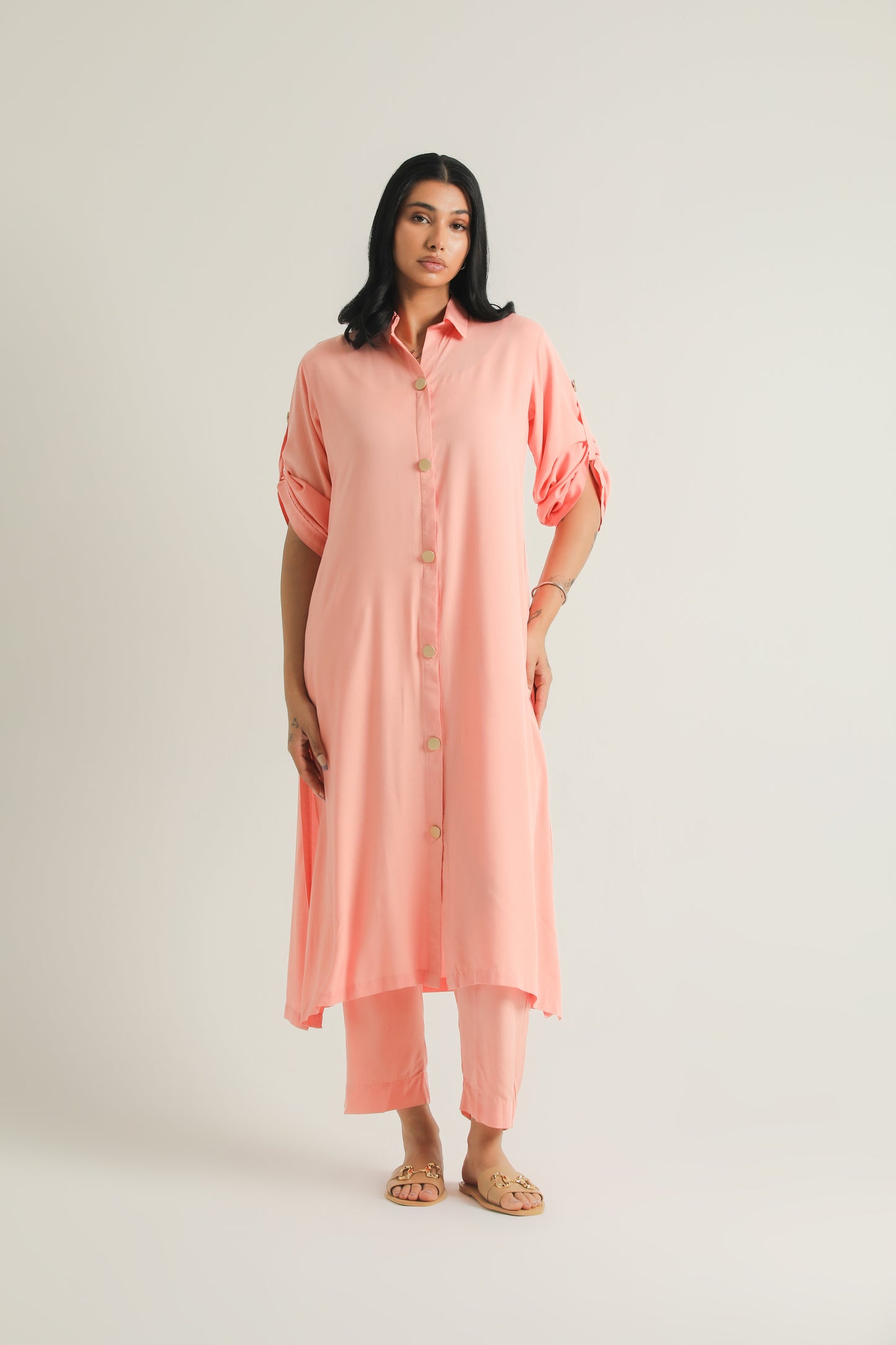 Chanaar - Salmon Pink - Arabic Stone Linen -  Co-ord Set