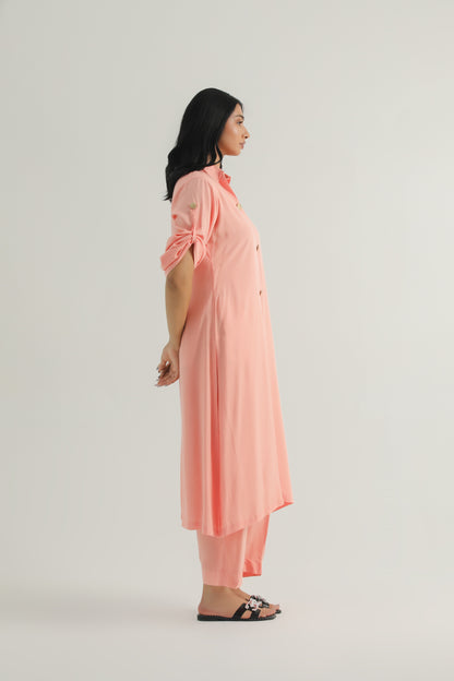 Chanaar - Salmon Pink - Arabic Stone Linen -  Co-ord Set