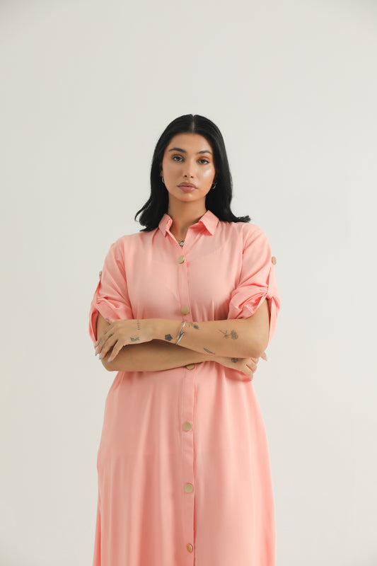 Chanaar - Salmon Pink - Arabic Stone Linen -  Co-ord Set