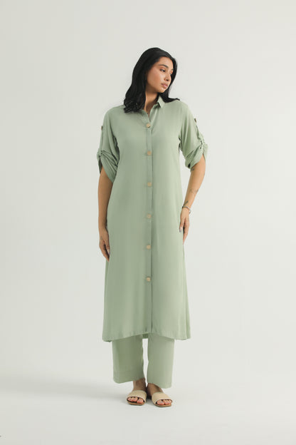 Chanaar - Pistachio Green - Arabic Stone Linen -  Co-ord Set