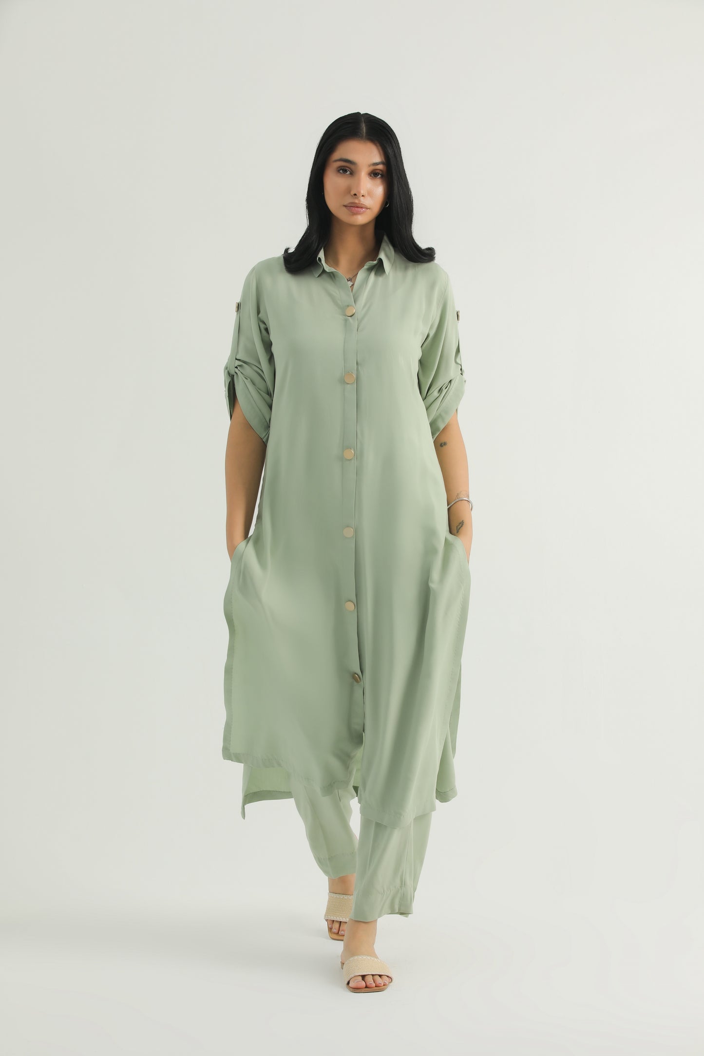 Chanaar - Pistachio Green - Arabic Stone Linen -  Co-ord Set