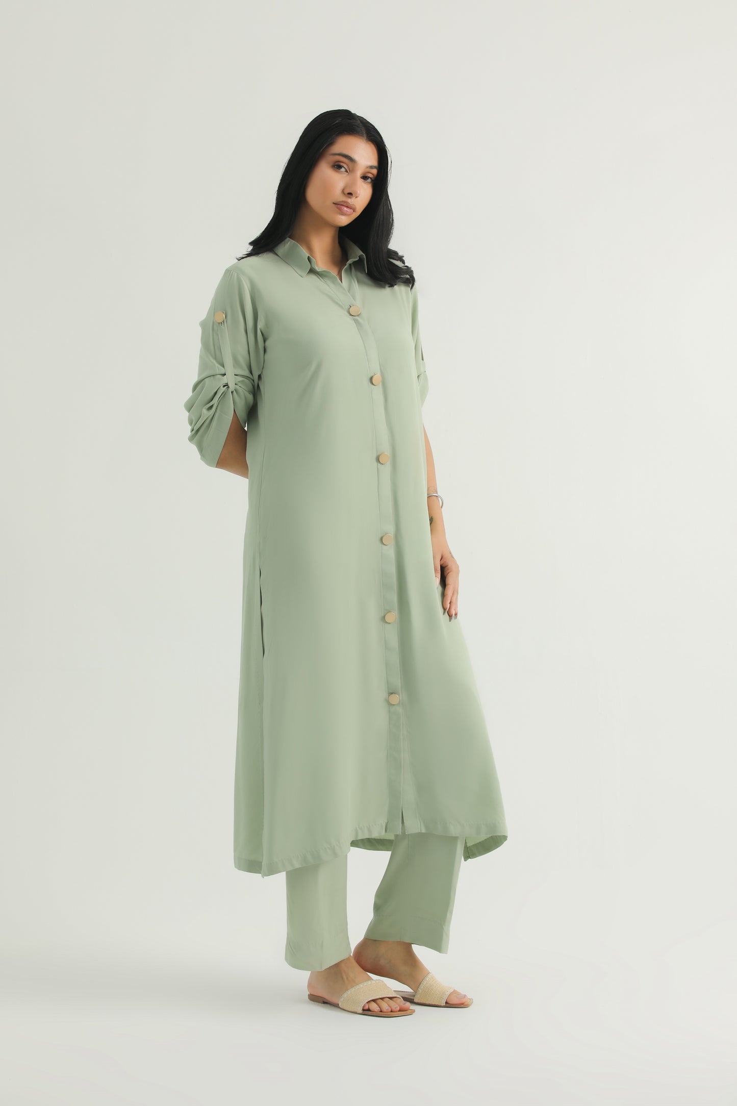 Chanaar - Pistachio Green - Arabic Stone Linen -  Co-ord Set