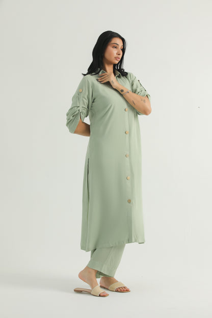 Chanaar - Pistachio Green - Arabic Stone Linen -  Co-ord Set