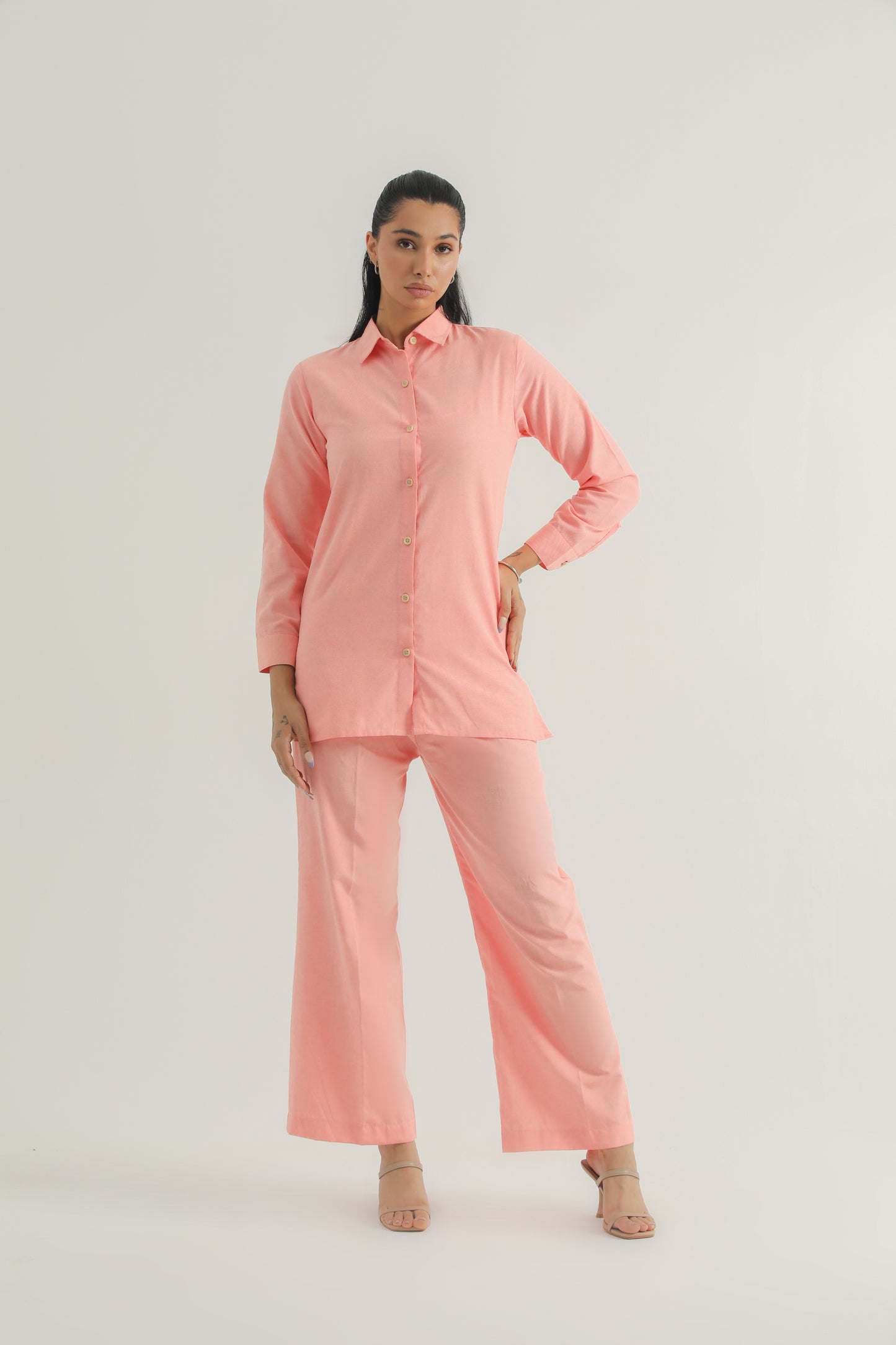 Chanaar – Peach Rose- Plain Weave 100% Cotton Chambray - Co-ord Sets