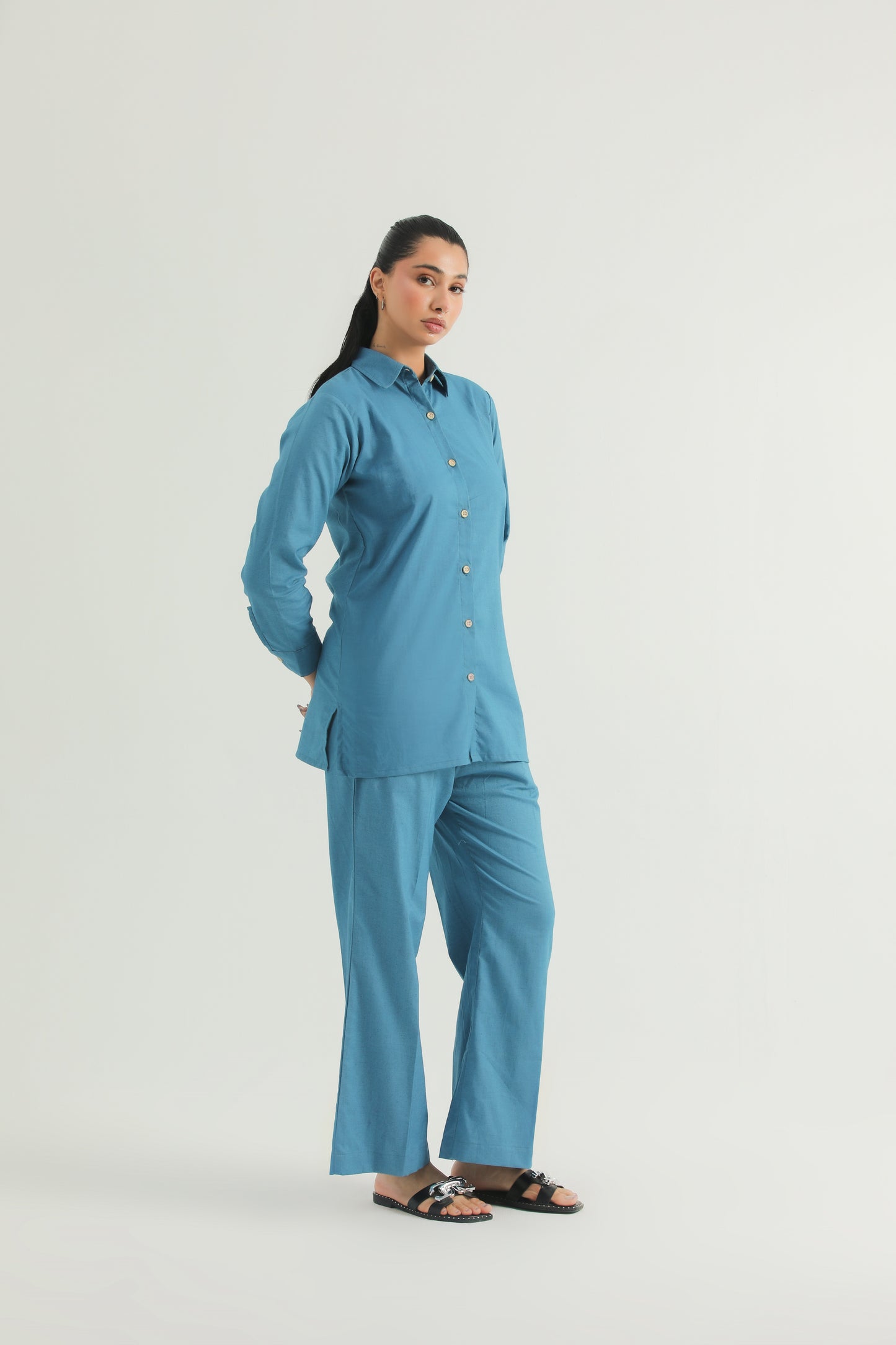 Chanaar – Caribbean Blue - Plain Weave 100% Cotton Chambray - Co-ord Sets