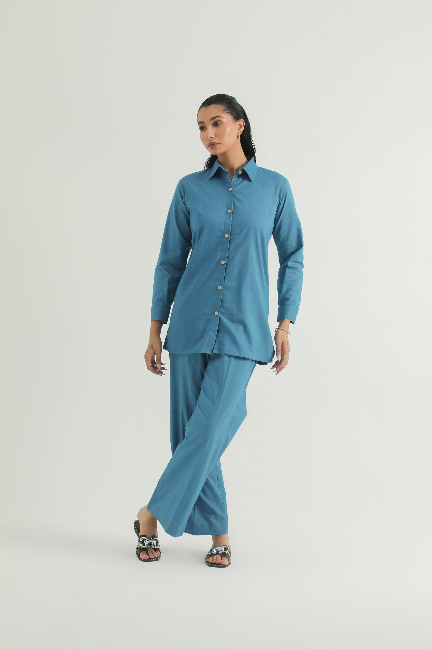 Chanaar – Caribbean Blue - Plain Weave 100% Cotton Chambray - Co-ord Sets