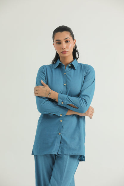 Chanaar – Caribbean Blue - Plain Weave 100% Cotton Chambray - Co-ord Sets