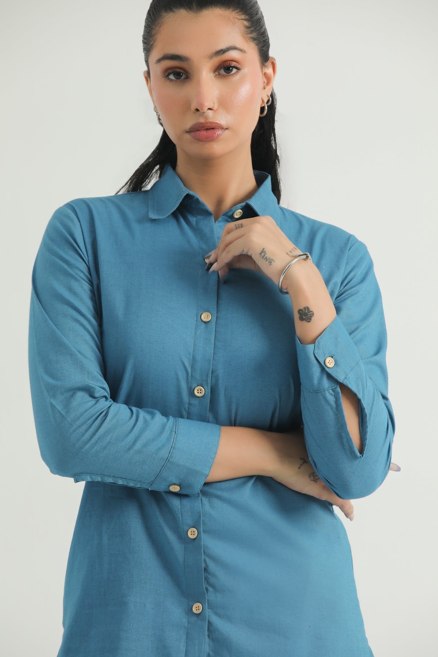 Chanaar – Caribbean Blue - Plain Weave 100% Cotton Chambray - Co-ord Sets