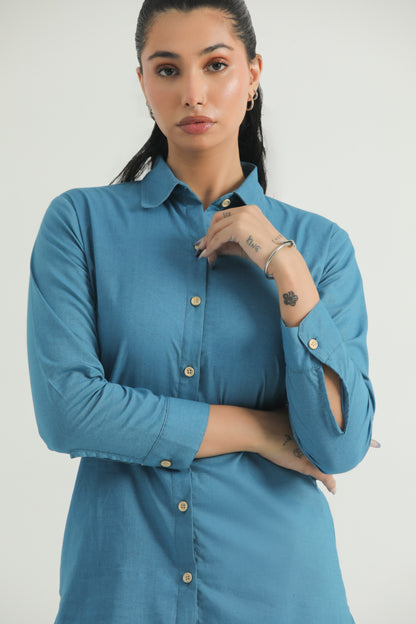 Chanaar – Caribbean Blue - Plain Weave 100% Cotton Chambray - Co-ord Sets