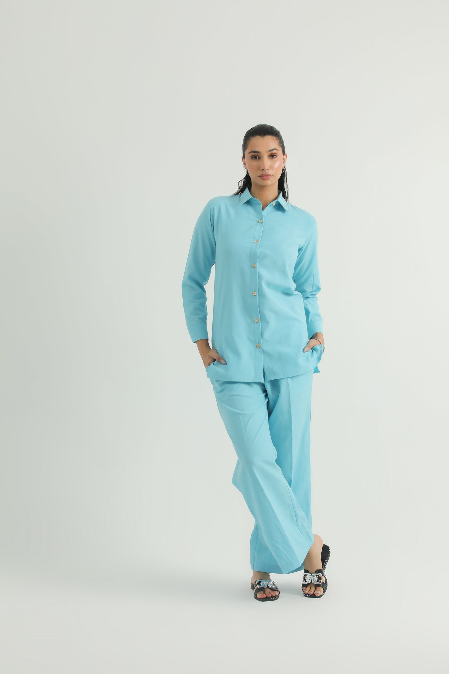 Chanaar – Arctic Blue- Plain Weave 100% Cotton Chambray - Co-ord Sets