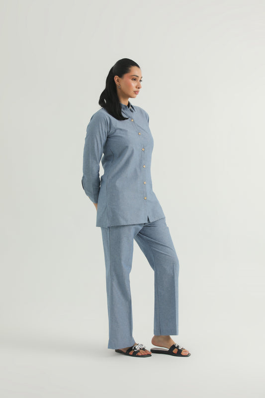 Chanaar – Denim Blue- Plain Weave 100% Cotton Chambray - Co-ord Sets