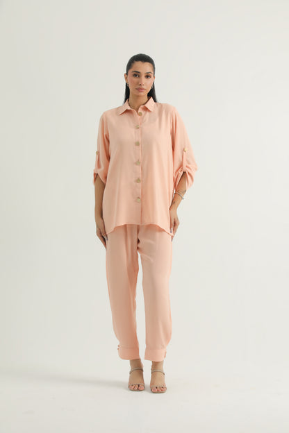 Chanaar- Coral Peach - Triple Crepe fabric- Co-ord Set