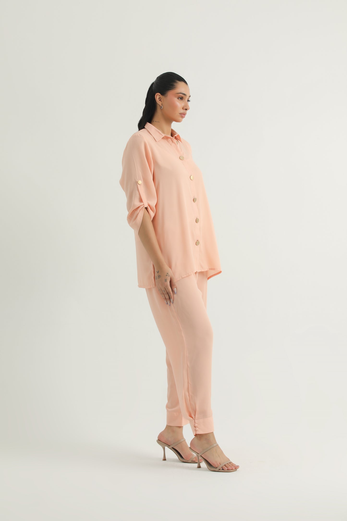 Chanaar- Coral Peach - Triple Crepe fabric- Co-ord Set