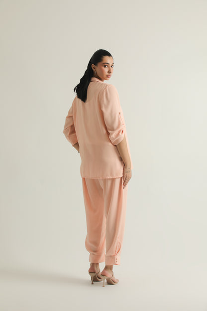 Chanaar- Coral Peach - Triple Crepe fabric- Co-ord Set