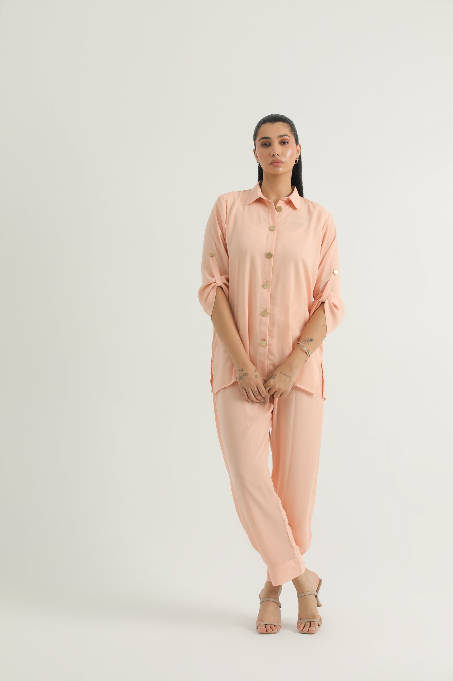 Chanaar- Coral Peach - Triple Crepe fabric- Co-ord Set